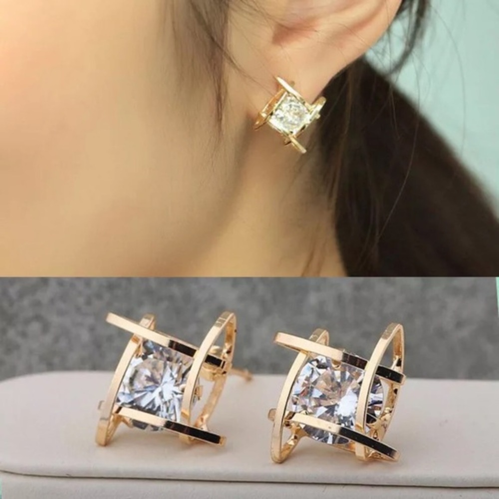 ✨PURE CLASS✨SOLITAIRE ROUND CAGED CZ STUD EARRINGS‎